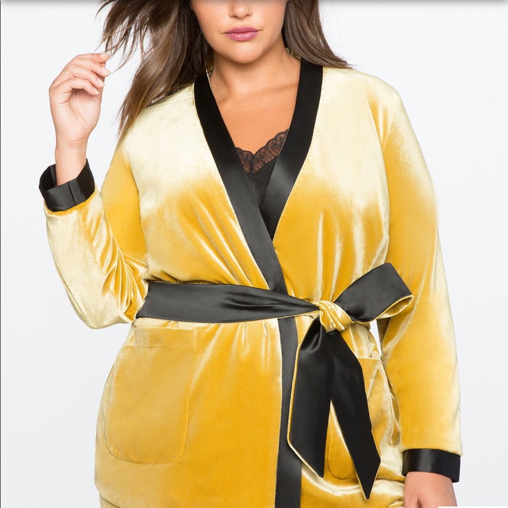 velvet wrap jacket with satin trim